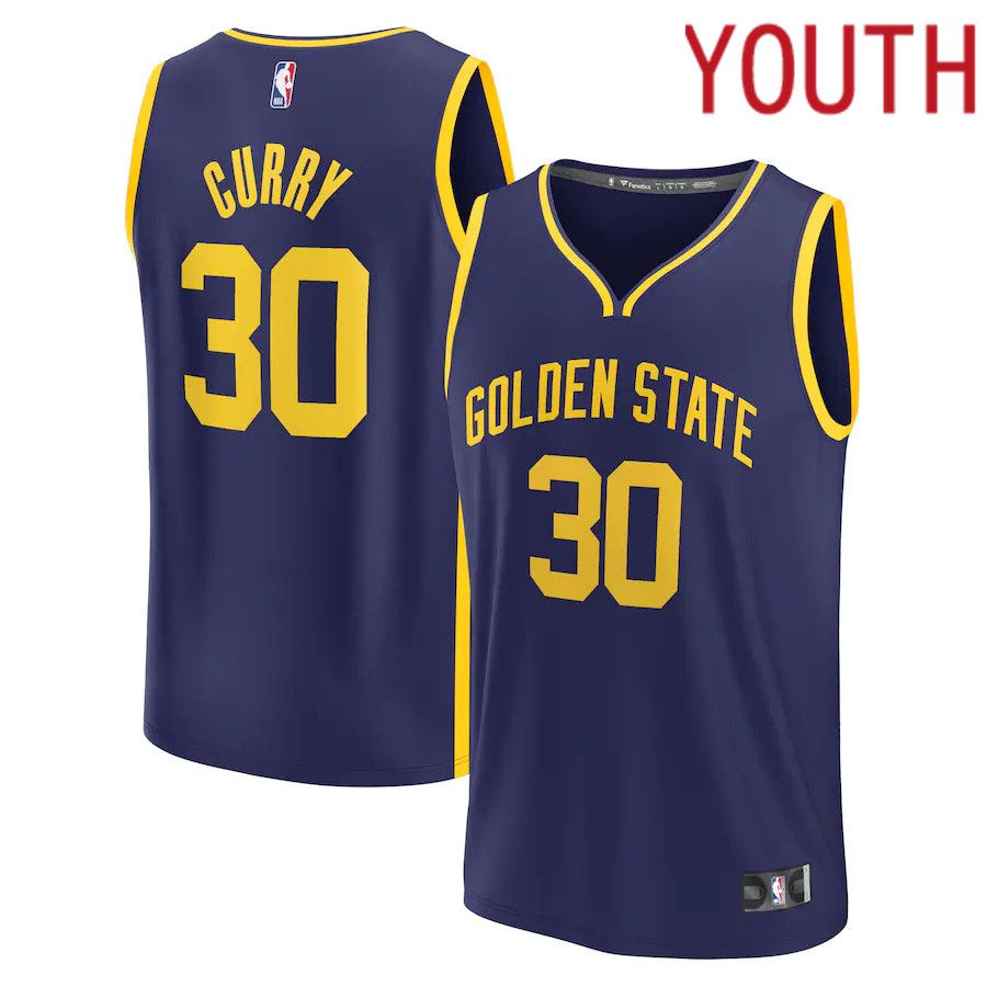 Youth Golden State Warriors #30 Stephen Curry Fanatics Branded Navy Statement Edition 2022-23 Fast Break Player NBA Jersey